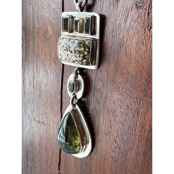 Green and Watermelon Tourmaline Jasper Sterling Silver Handmade Pendant - Picture 2 of 10